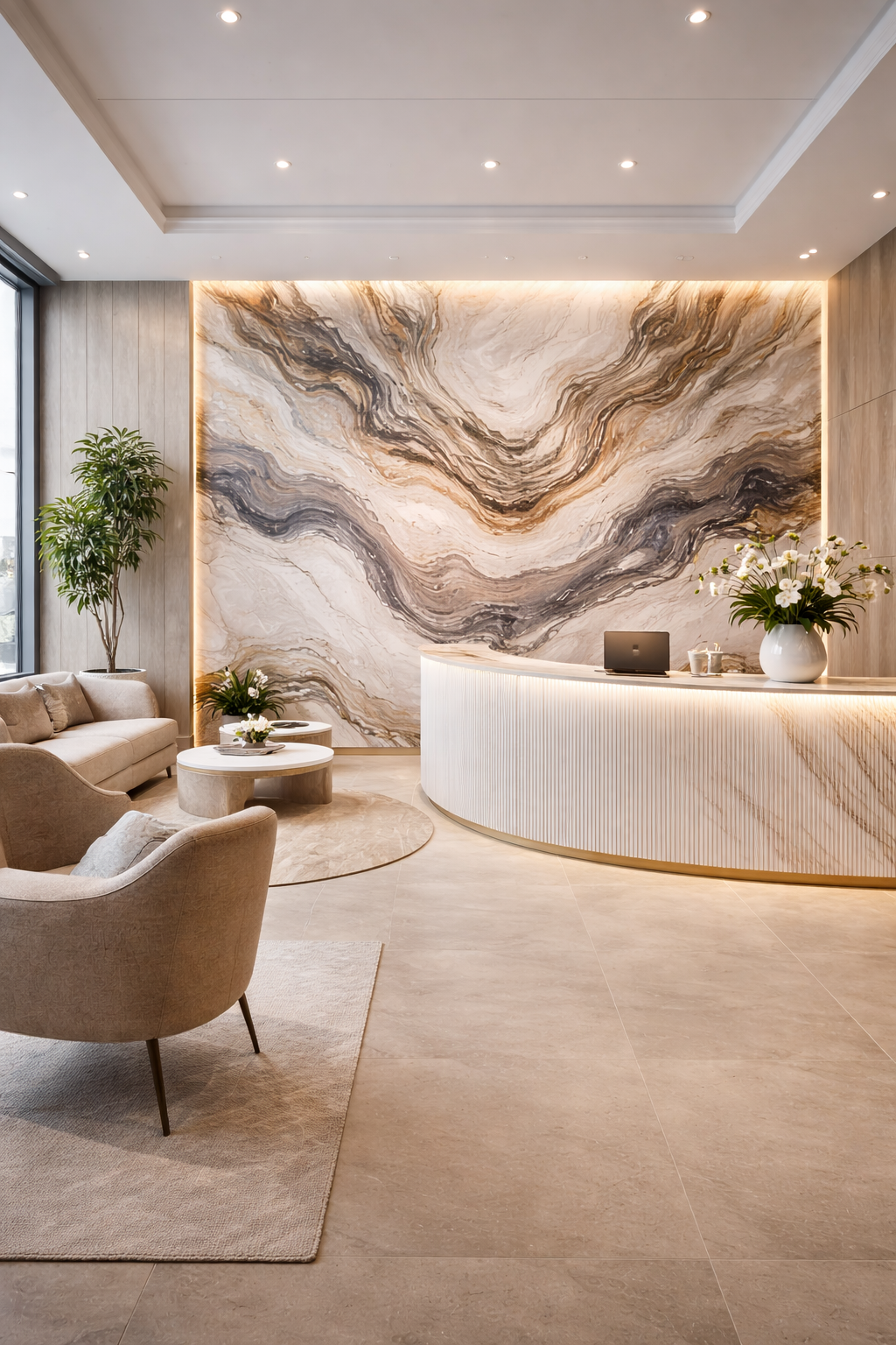 Patterned wallcovering in a modern commercial office